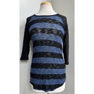 I'm in Love with Derek Women's M Blue/Black Striped Raglan 3/4 Sleeve Sweater